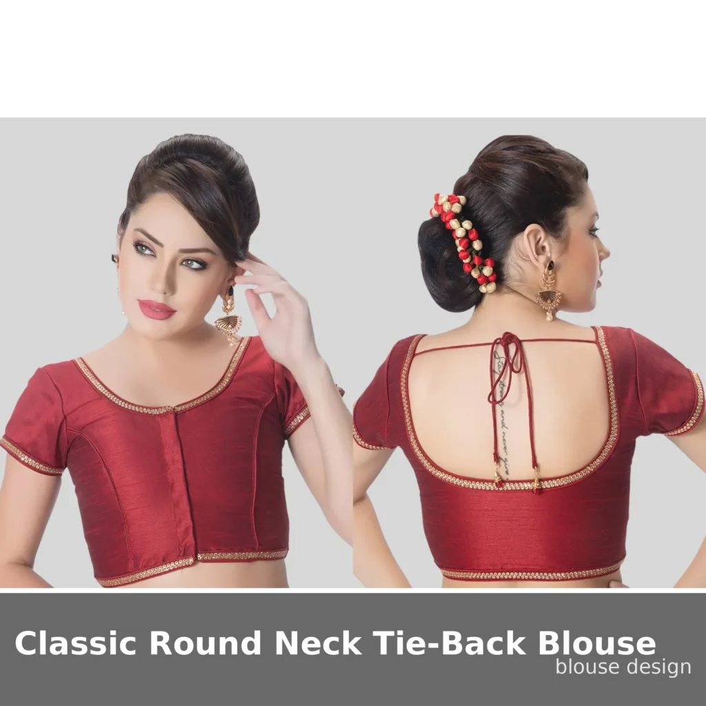 Classic Round Neck Tie-Back Blouse