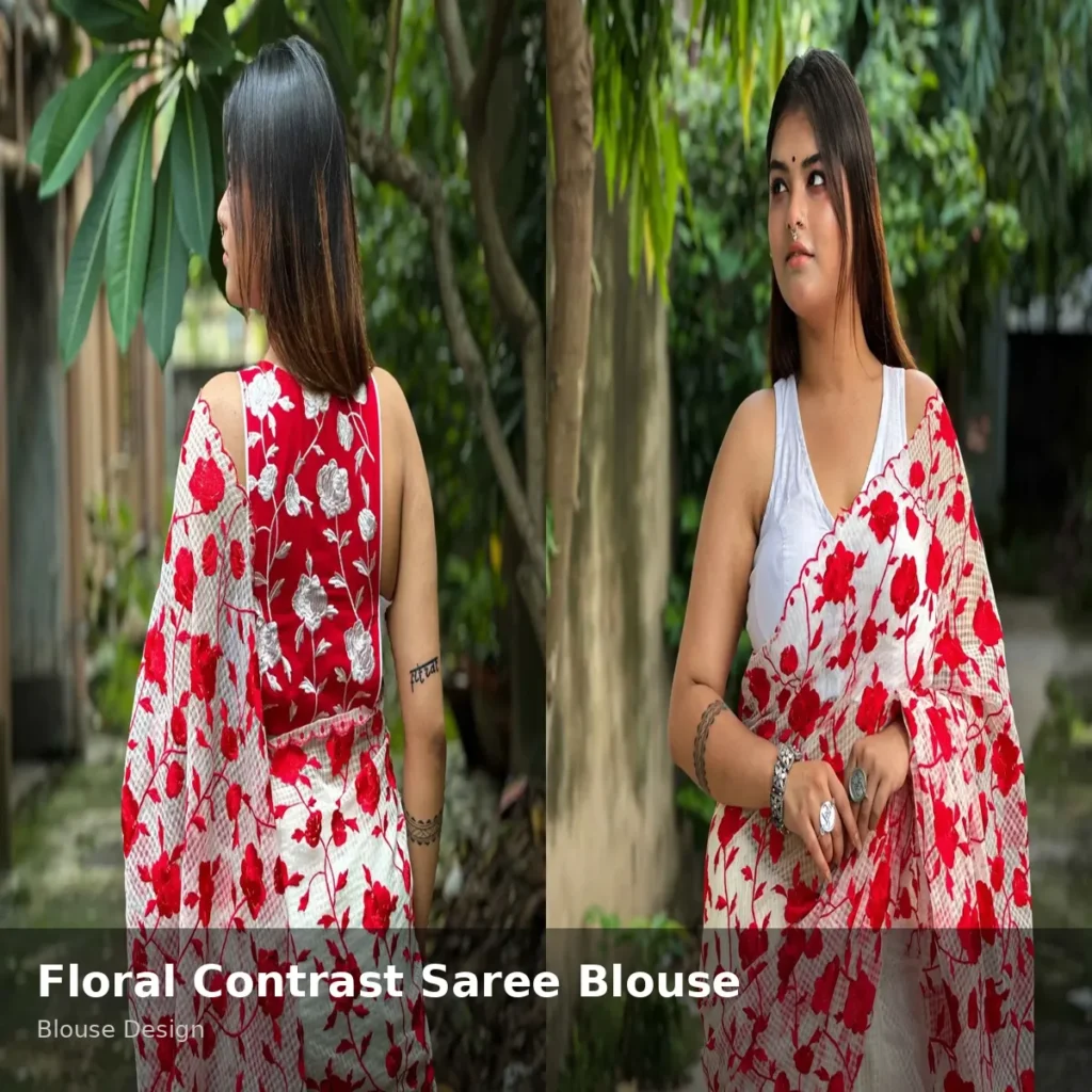 Floral Contrast Saree Blouse
