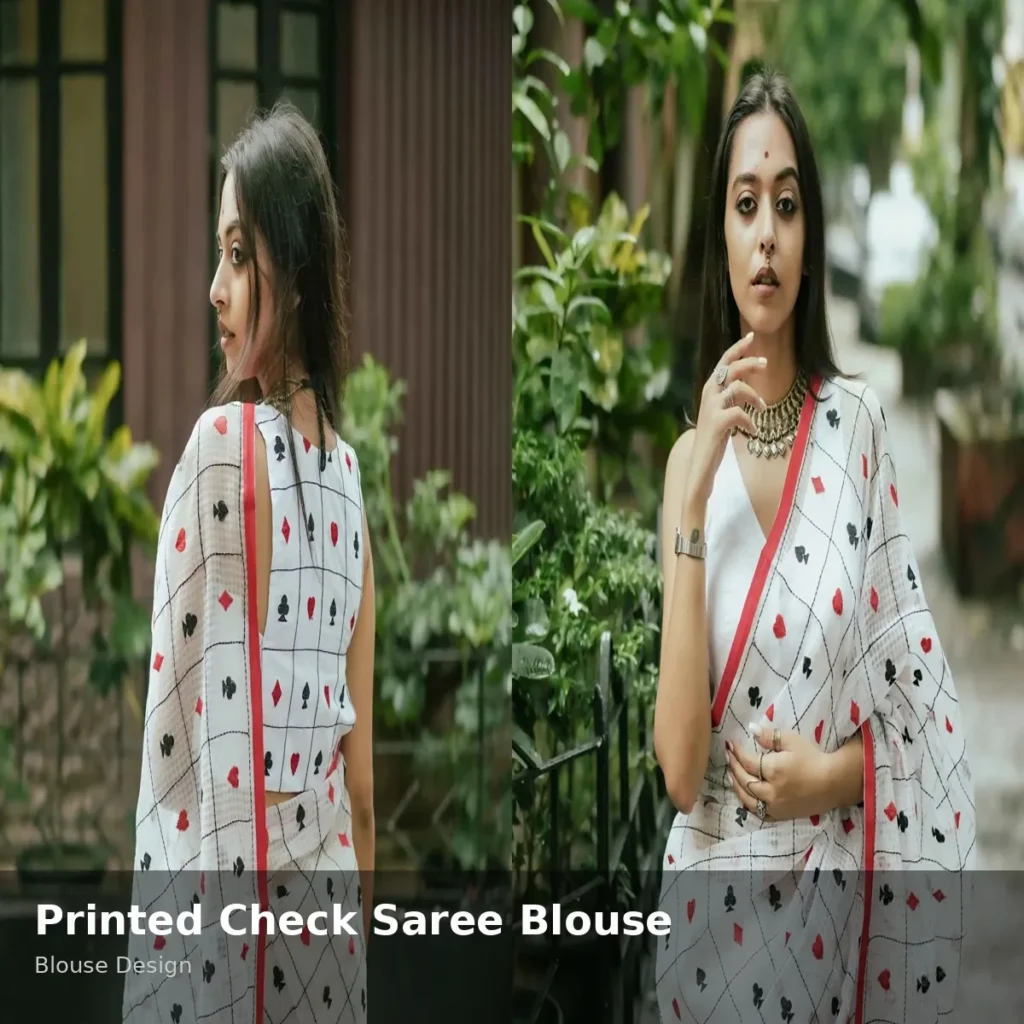 Printed Check Saree Blouse