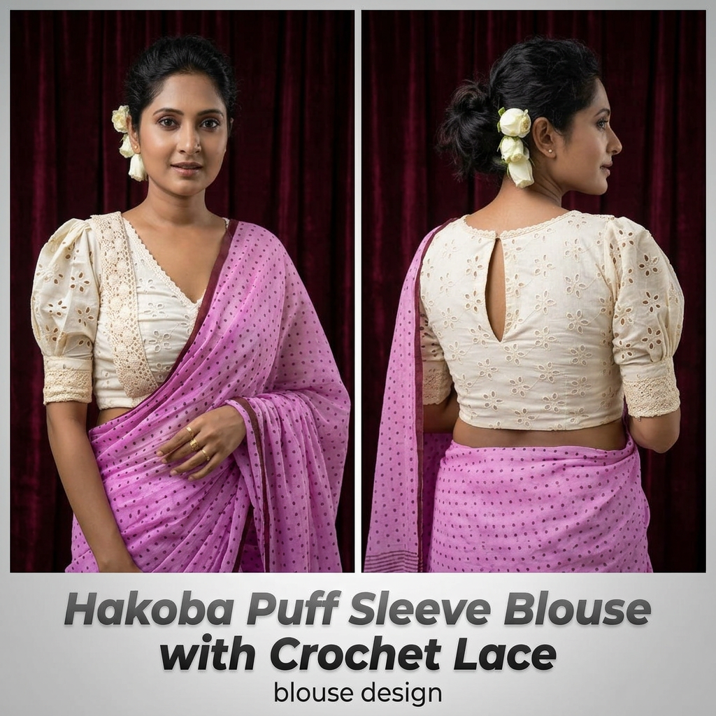 Hakoba Puff Sleeve Blouse with Crochet Lace