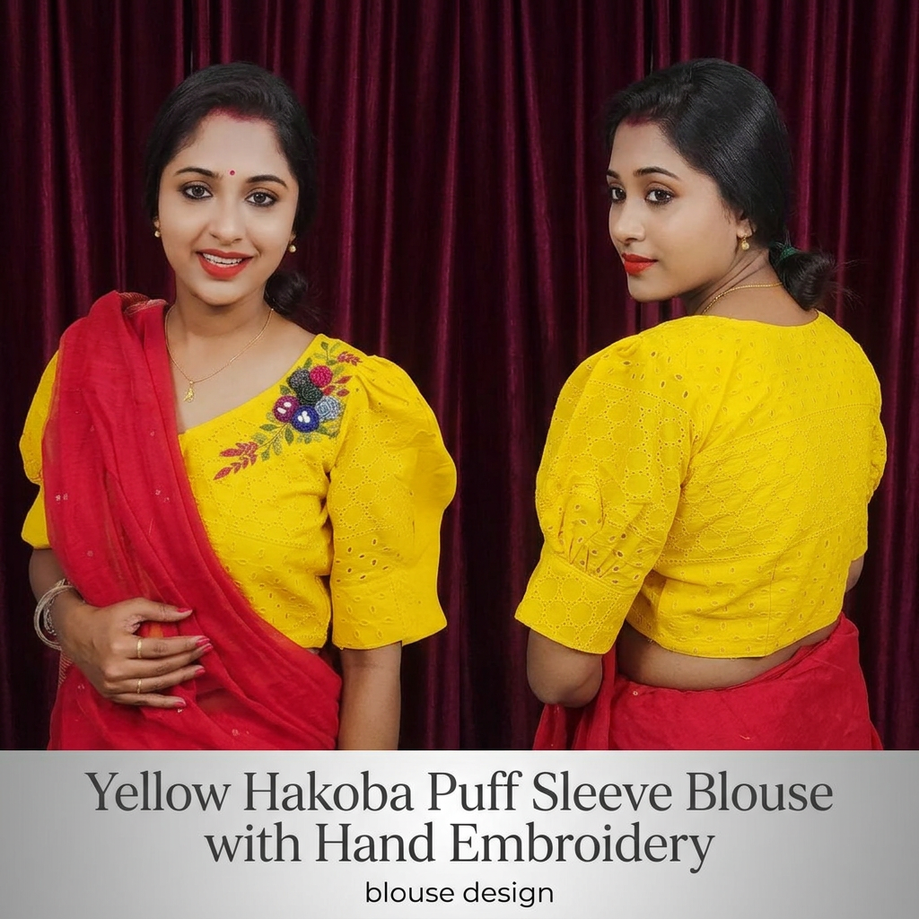 Yellow Hakoba Puff Sleeve Blouse