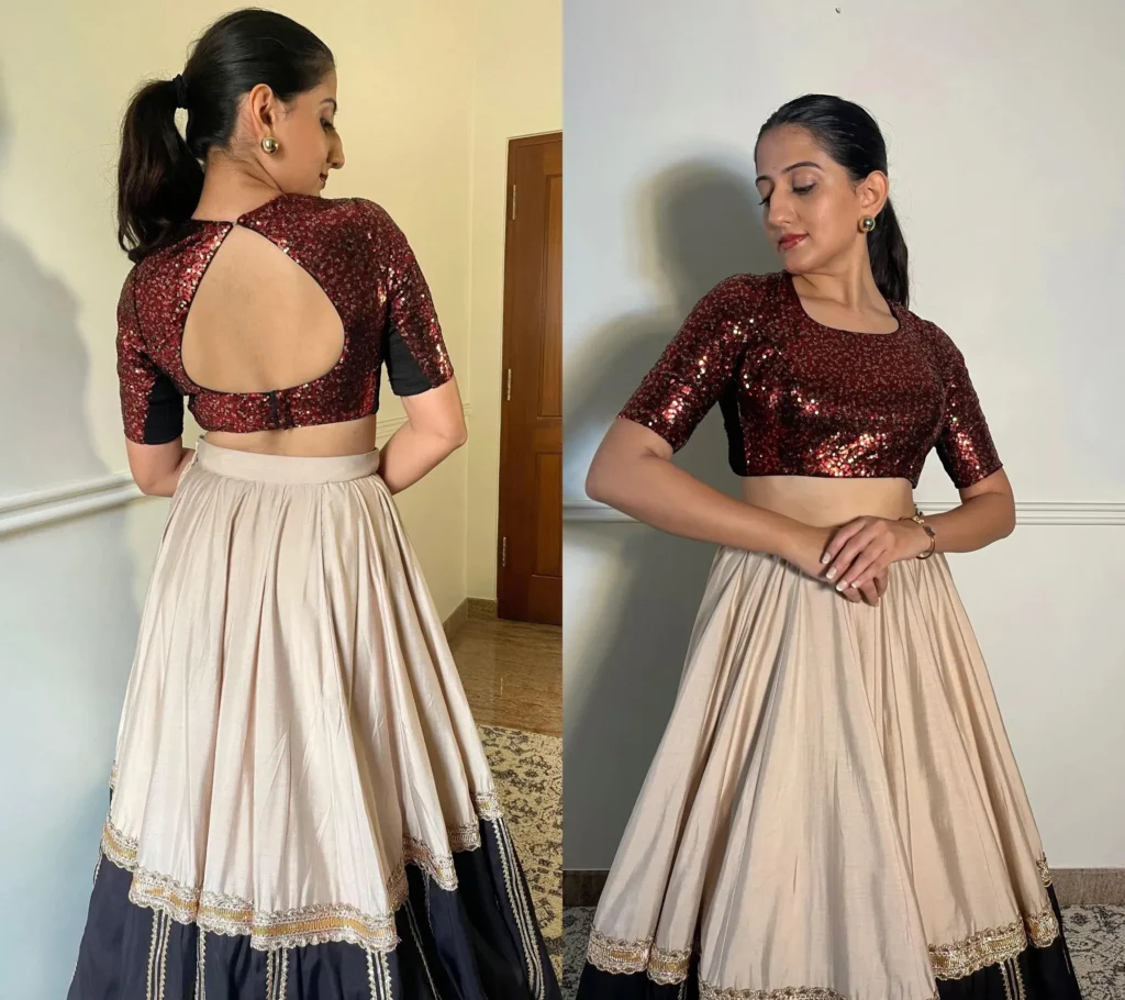 Sequin Keyhole Back Blouse Design