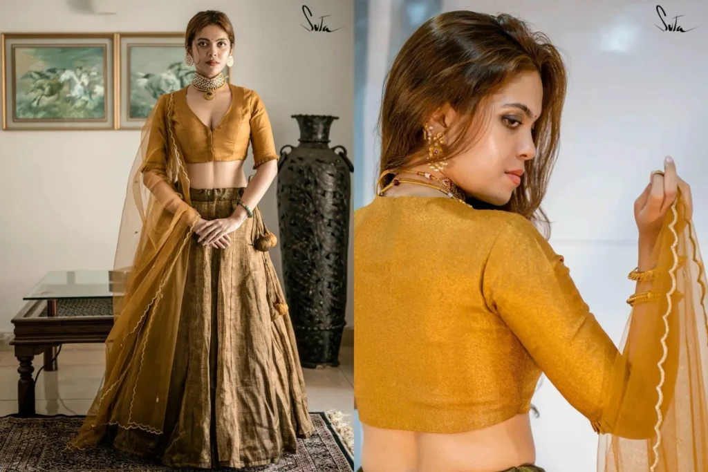 Mustard Deep Neck Festive Blouse