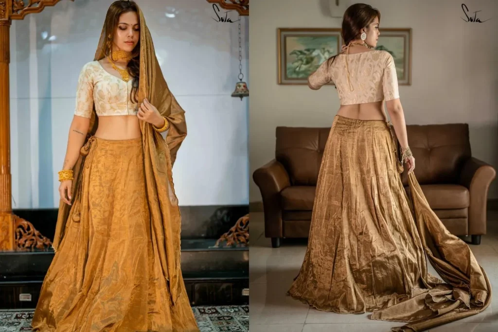 Printed Beige Lehenga Blouse Design