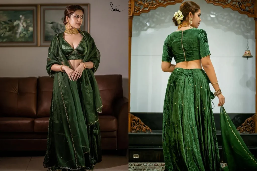 Green Velvet Bridal Blouse Design