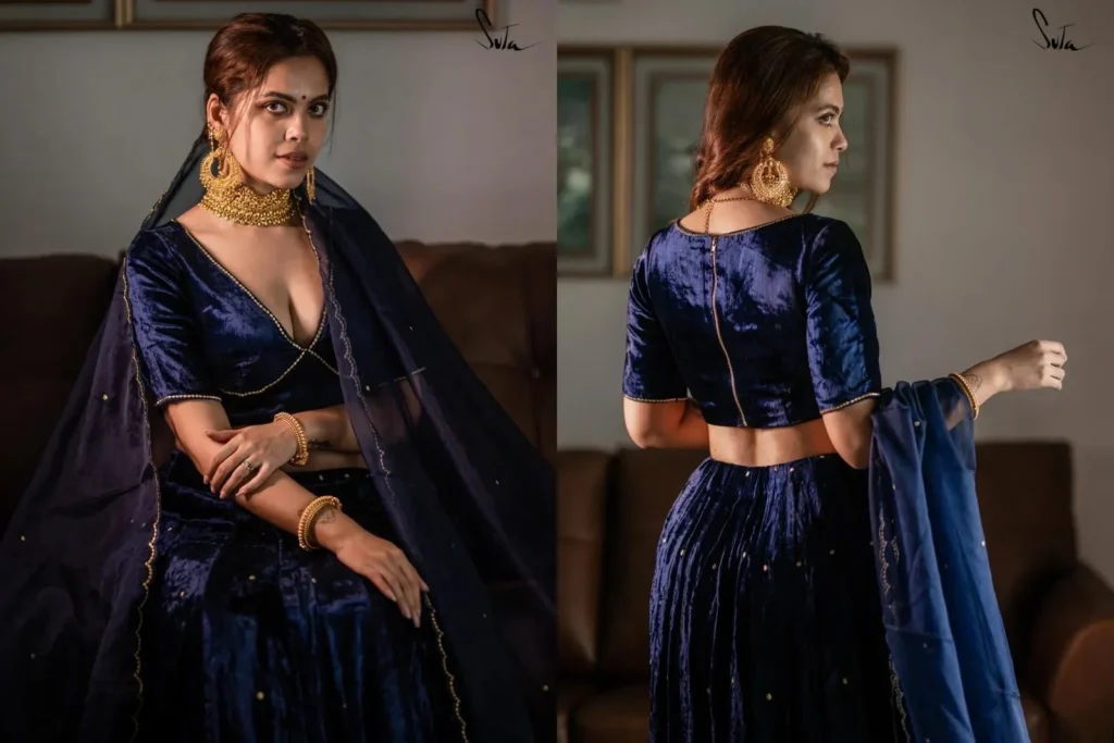 Velvet Deep Neck Blouse Design