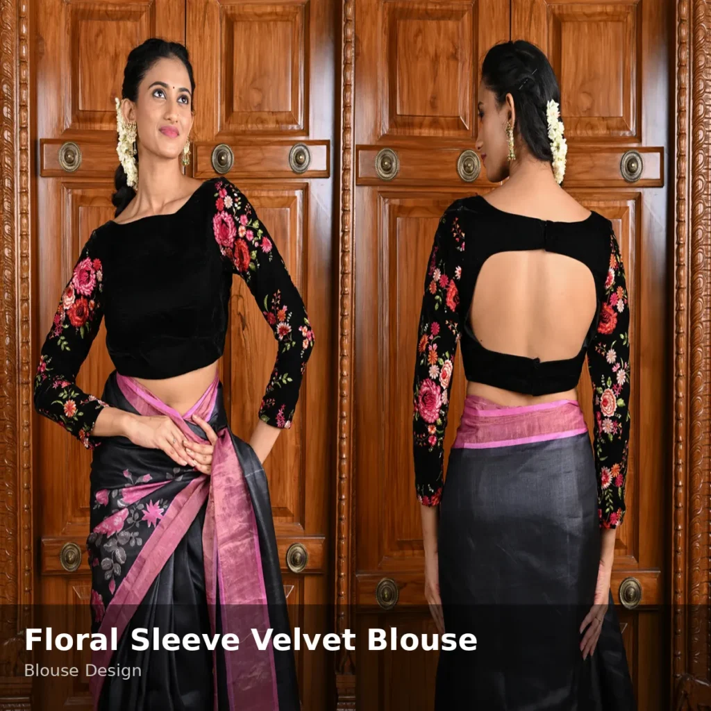 Floral Sleeve Velvet Blouse Design