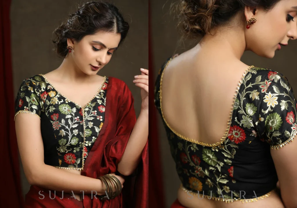 Black Floral Deep Back Blouse