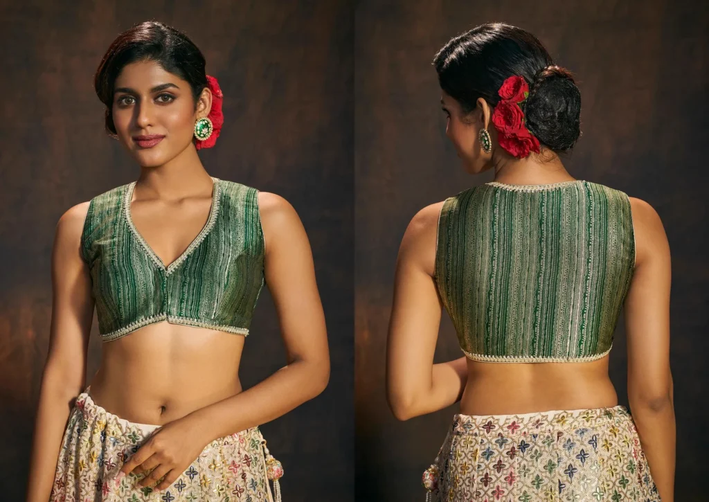 Green Sleeveless V-Neck Blouse