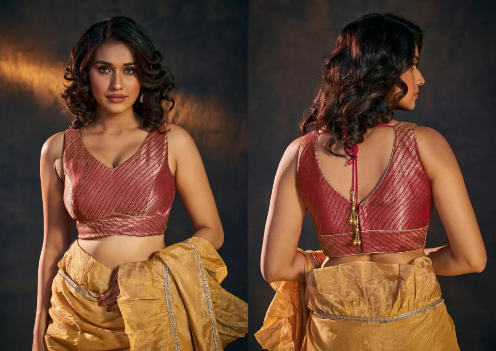 Pink Gold Sleeveless V-Neck Blouse