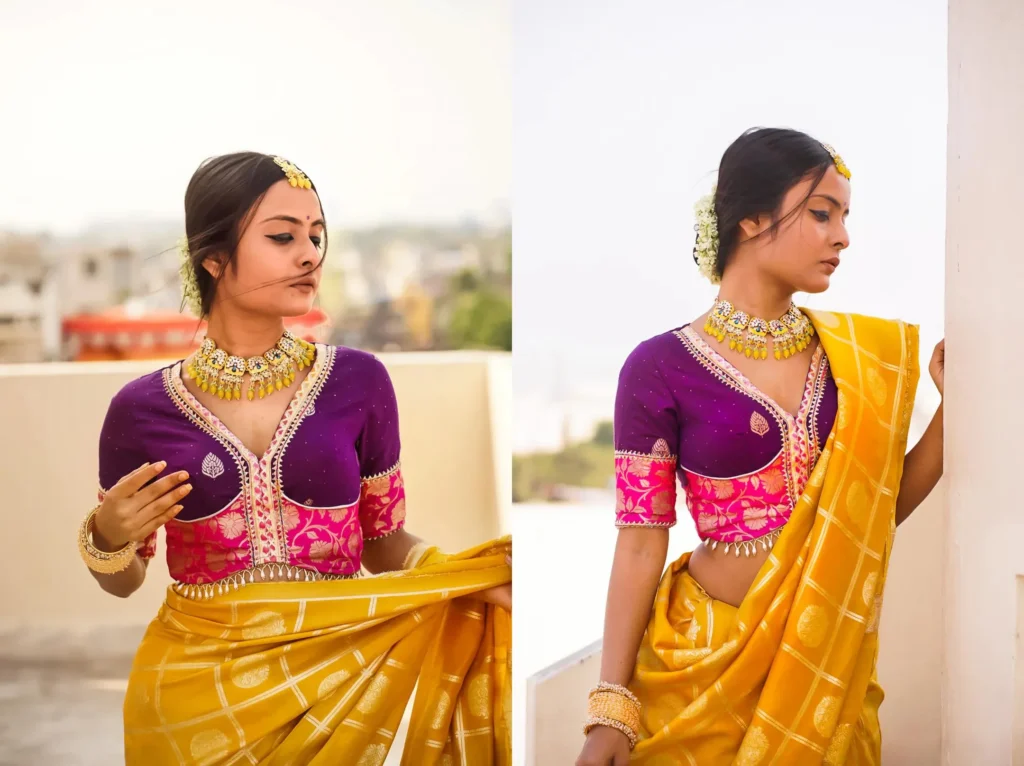 Purple & Yellow Traditional Blouse