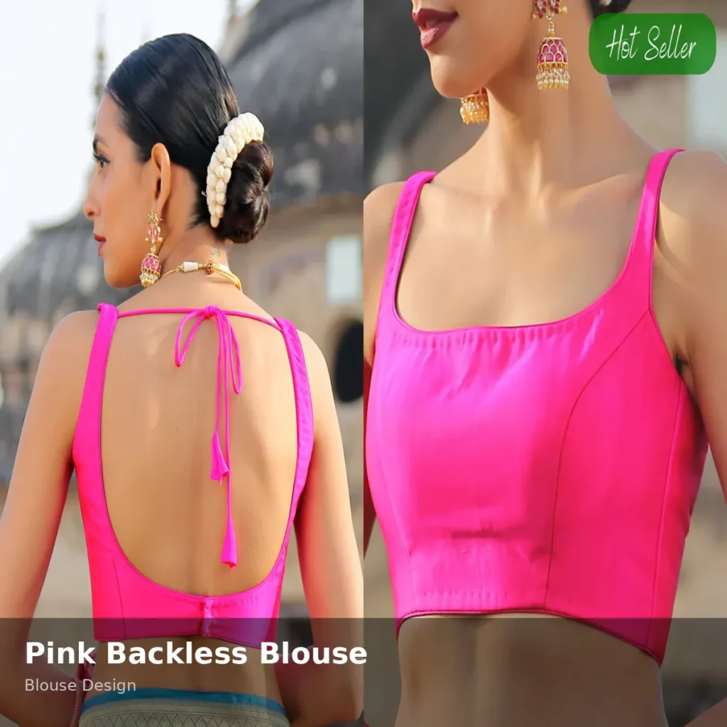 Bright Pink Backless Blouse Design