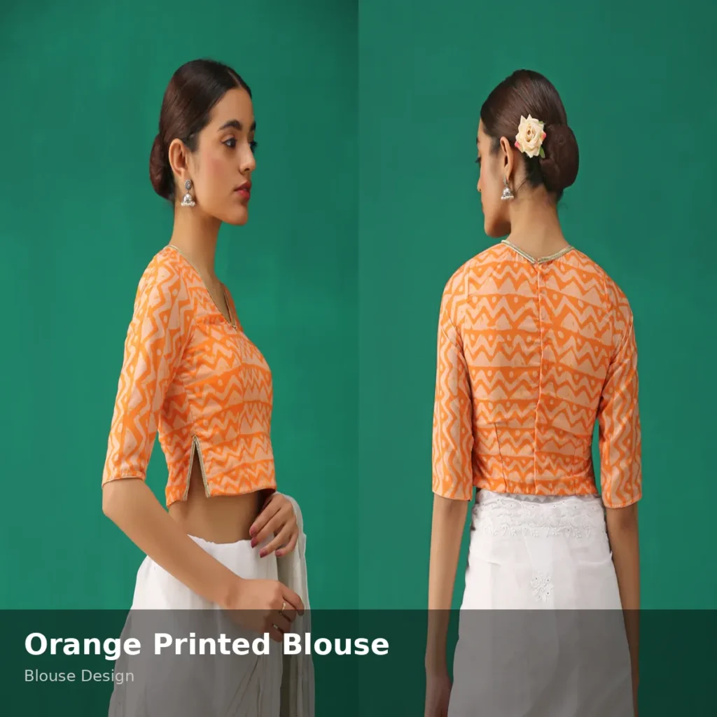 Orange Printed Blouse Design