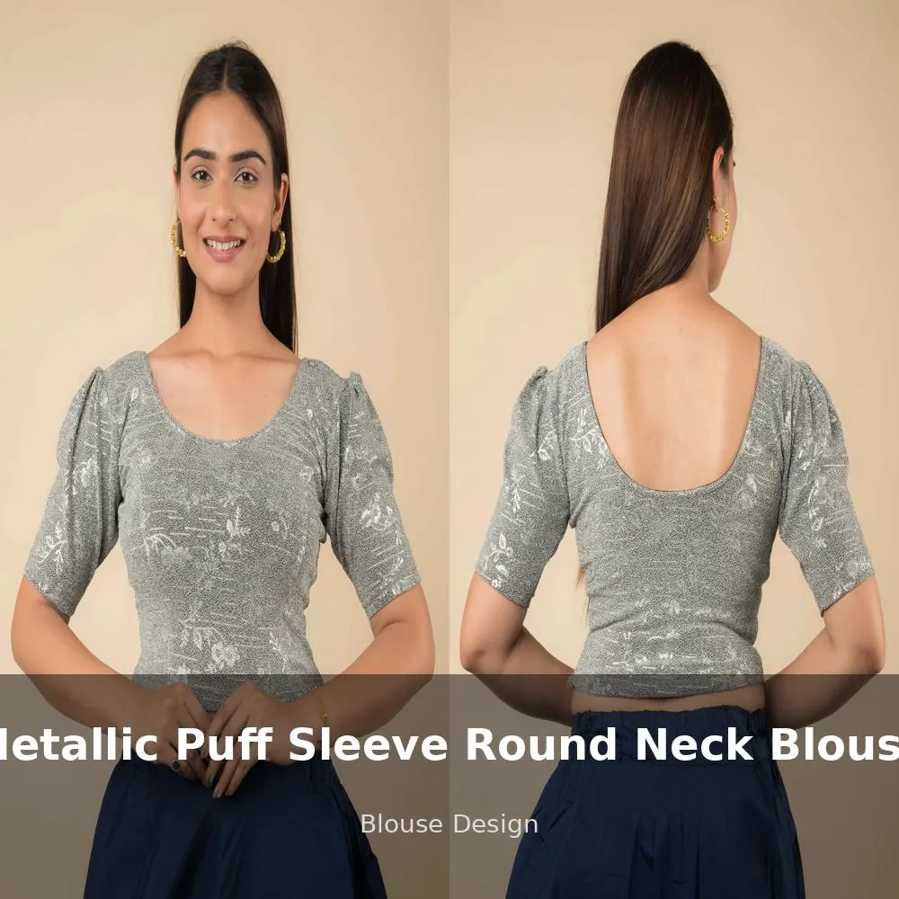 Metallic Puff Sleeve Round Neck Blouse