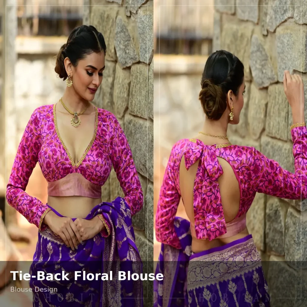 Tie-Back Floral Blouse Design