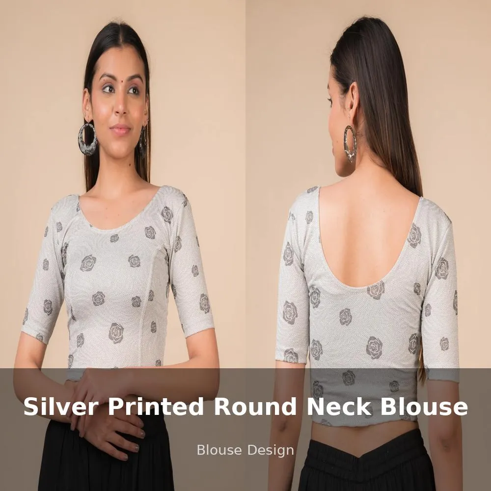 Silver Printed Round Neck Blouse
