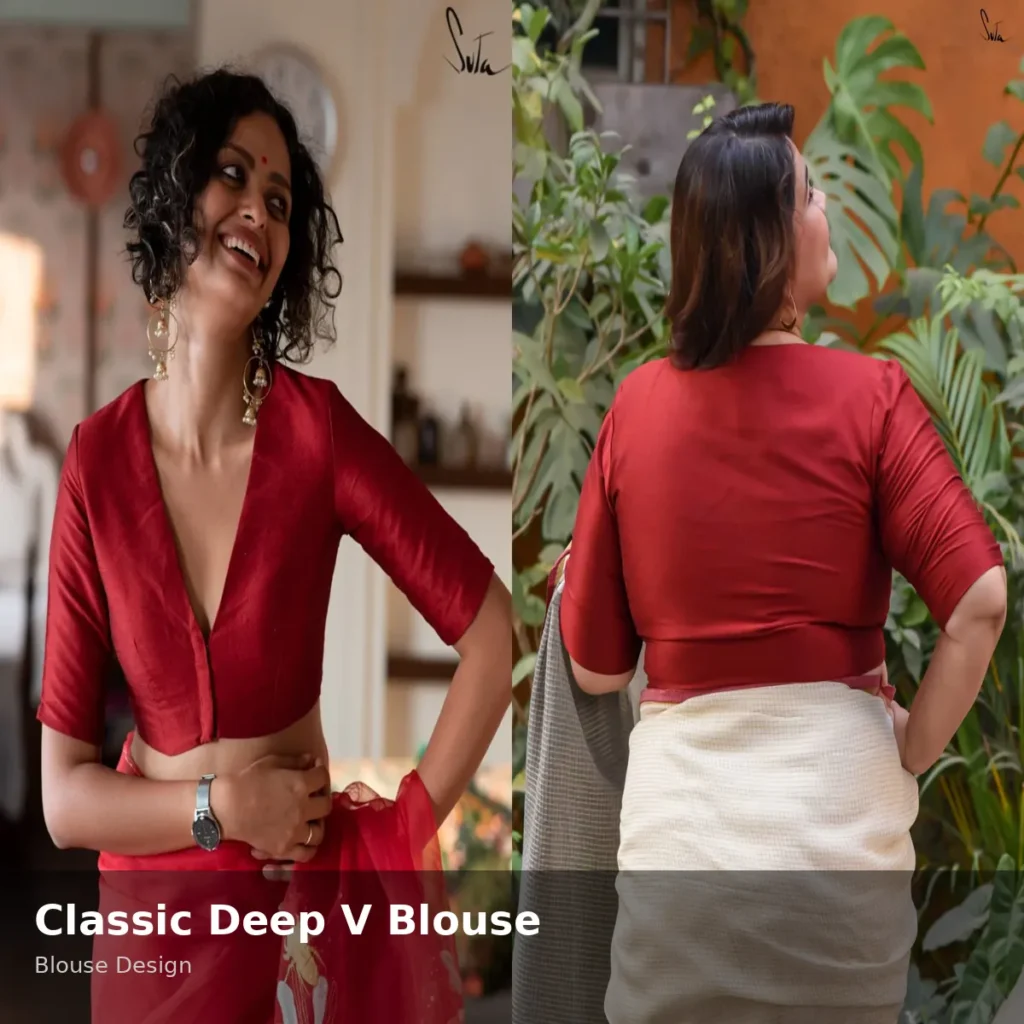 Classic Deep V Blouse Design