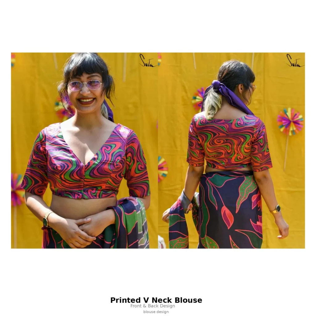 Printed V Neck Blouse