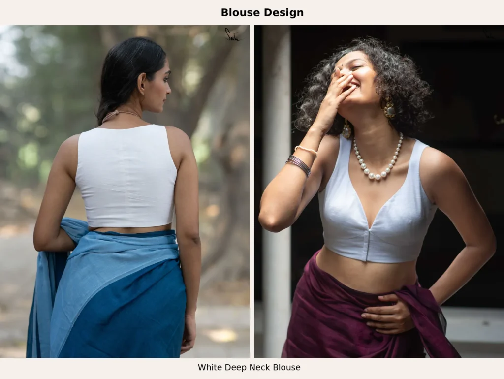 White Deep Neck Blouse