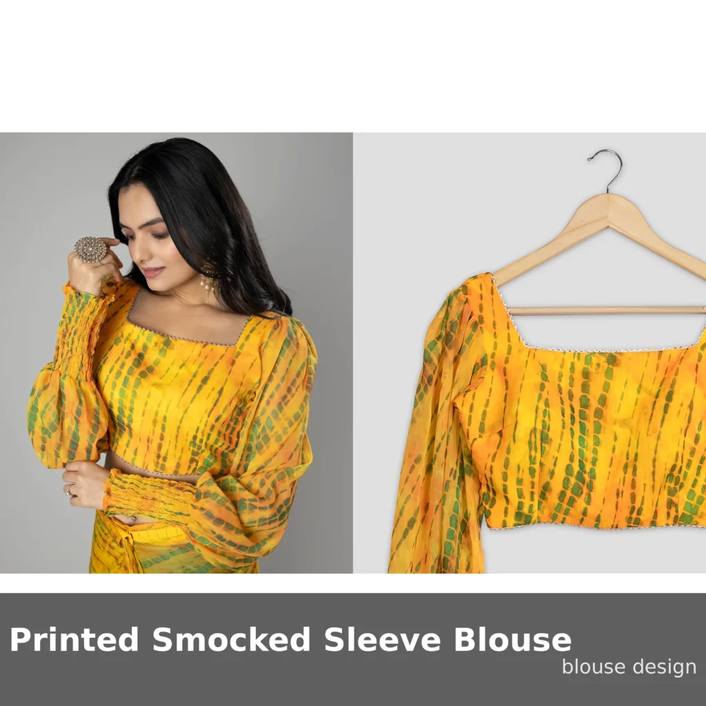 Printed Smocked Sleeve Blouse