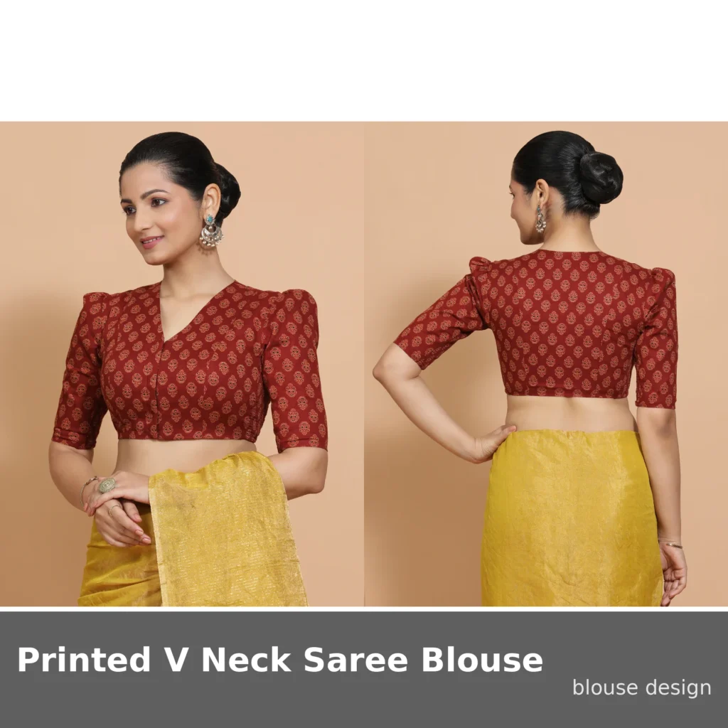 Printed V Neck Saree Blouse