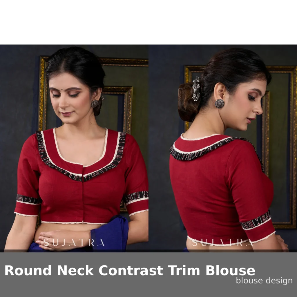 Round Neck Contrast Trim Blouse