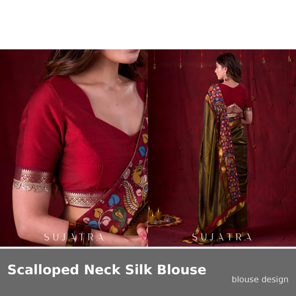 Scalloped Neck Silk Blouse