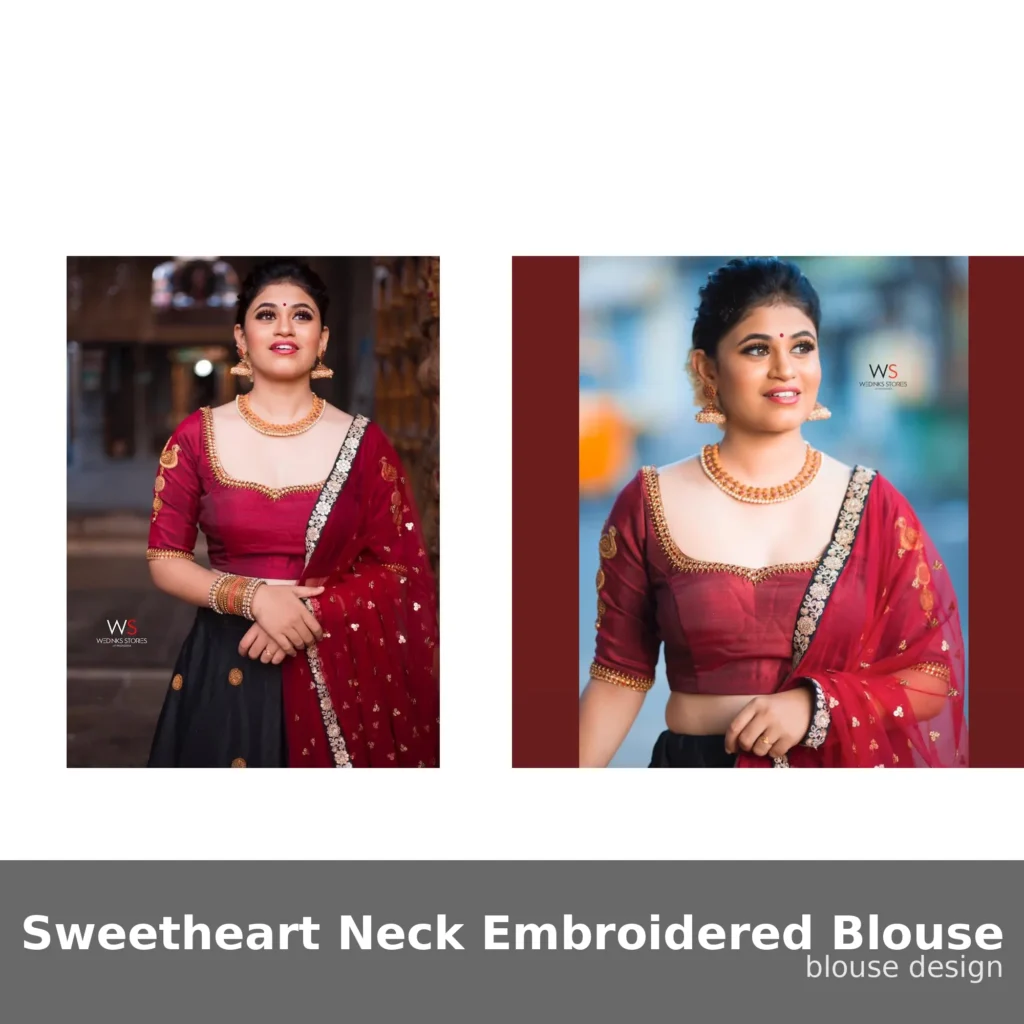 Sweetheart Neck Embroidered Blouse