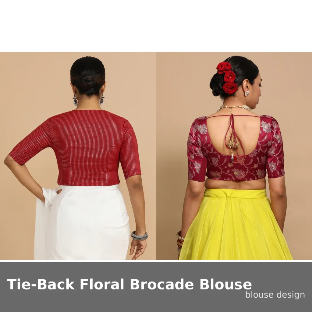 Tie-Back Floral Brocade Blouse