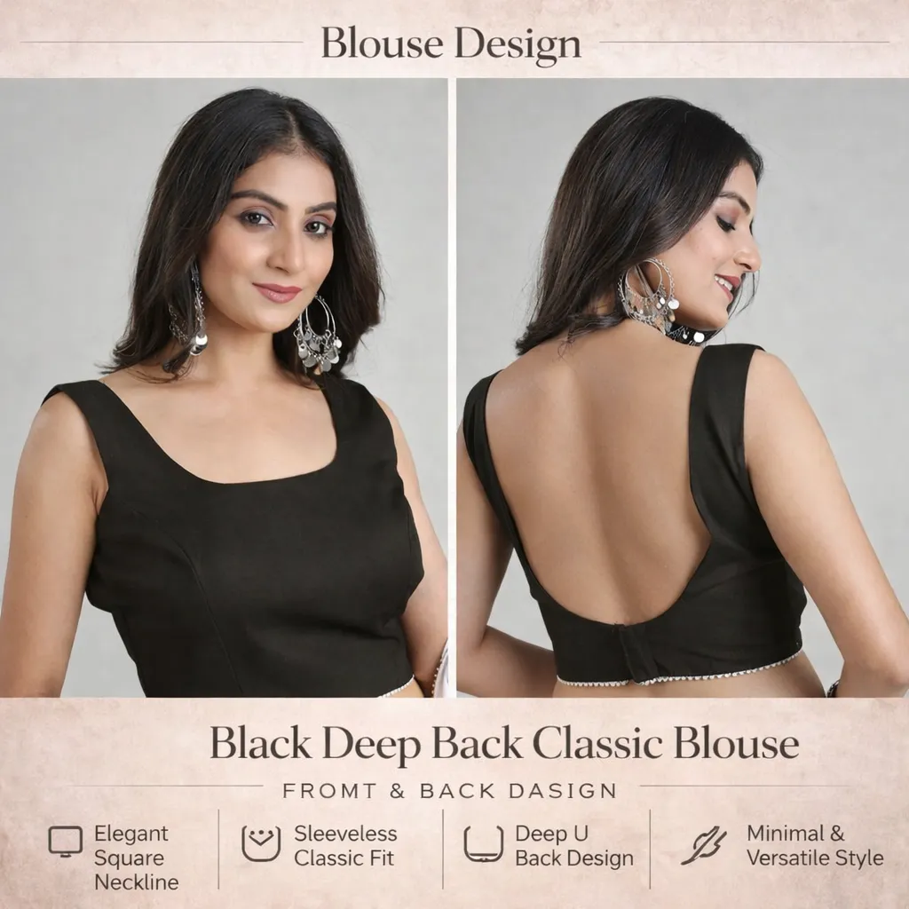 Black Deep Back Classic Blouse
