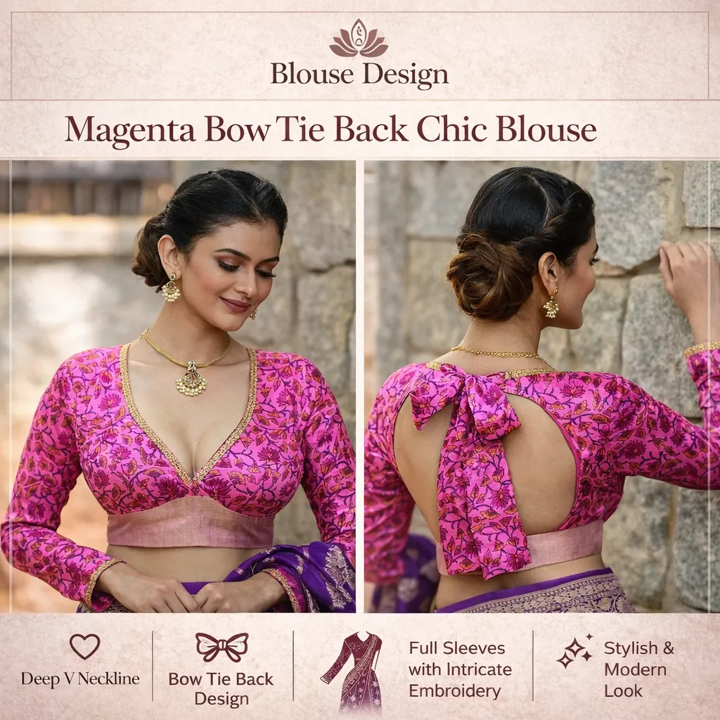 Magenta Bow Tie Back Chic Blouse