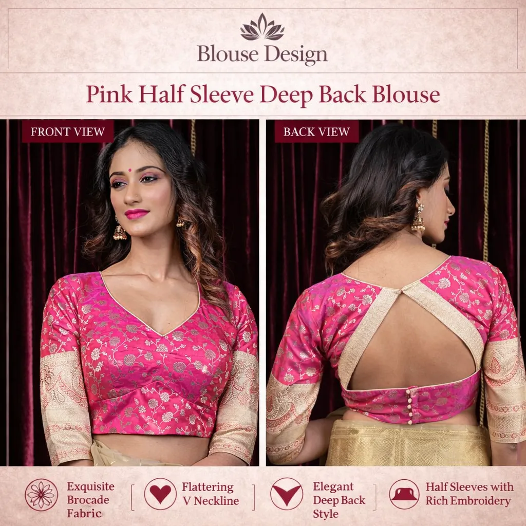 Pink Half Sleeve Deep Back Blouse