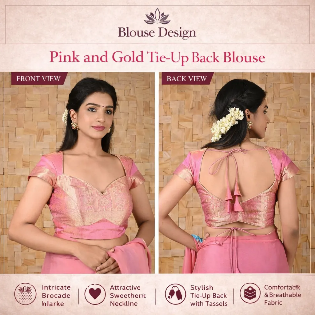 Pink and Gold Tie-Up Back Blouse