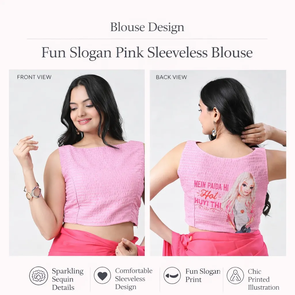 Fun Slogan Pink Sleeveless Blouse