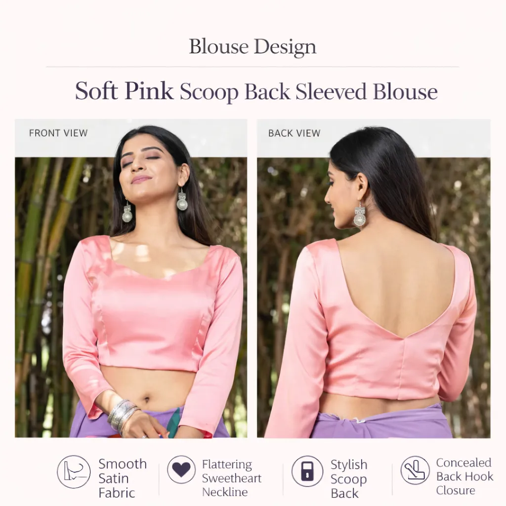 Soft Pink Scoop Back Sleeved Blouse