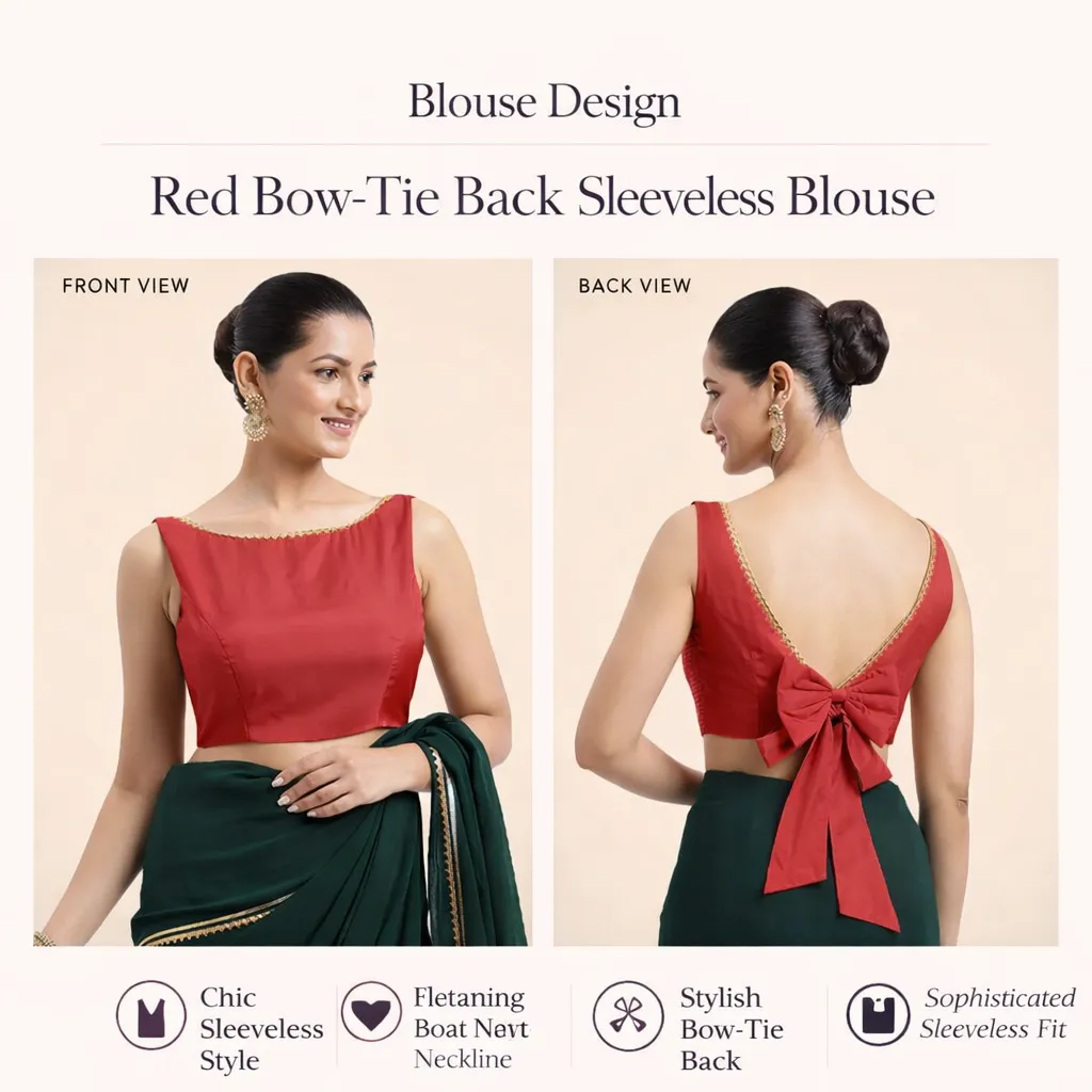 Red Bow-Tie Back Sleeveless Blouse