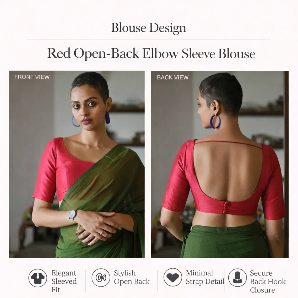 Red Open-Back Elbow Sleeve Blouse