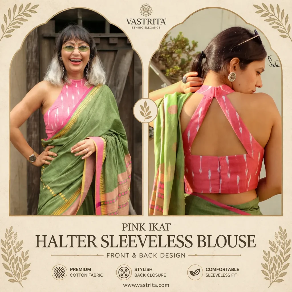 Pink Ikat Halter Sleeveless Blouse