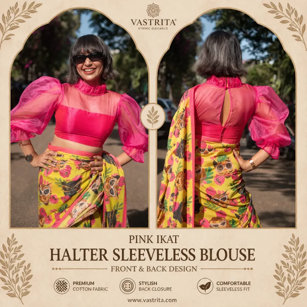 Pink Organza Puff Sleeve Blouse