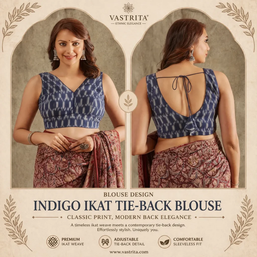 Indigo Ikat Tie-Back Blouse