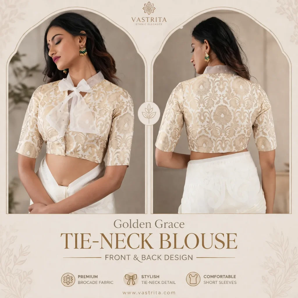 Golden Grace Tie-Neck Blouse