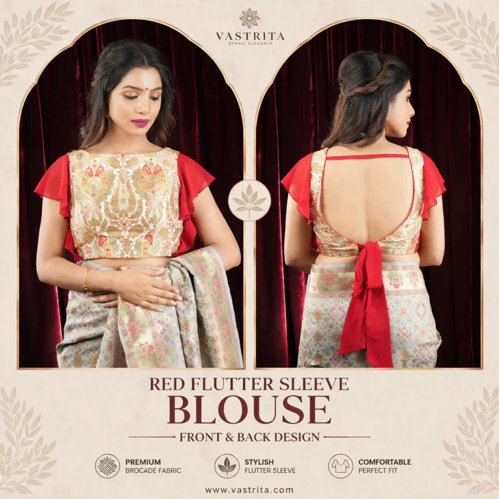 Red Flutter Sleeve Blouse