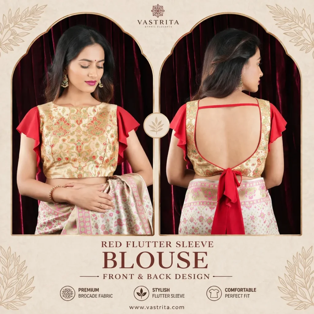 Red Flutter Sleeve Blouse