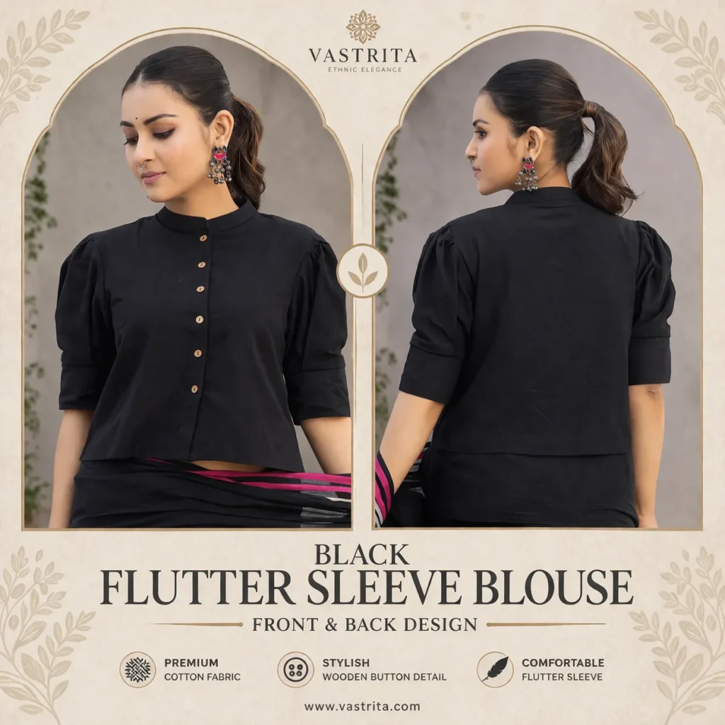 Black Flutter Sleeve Blouse